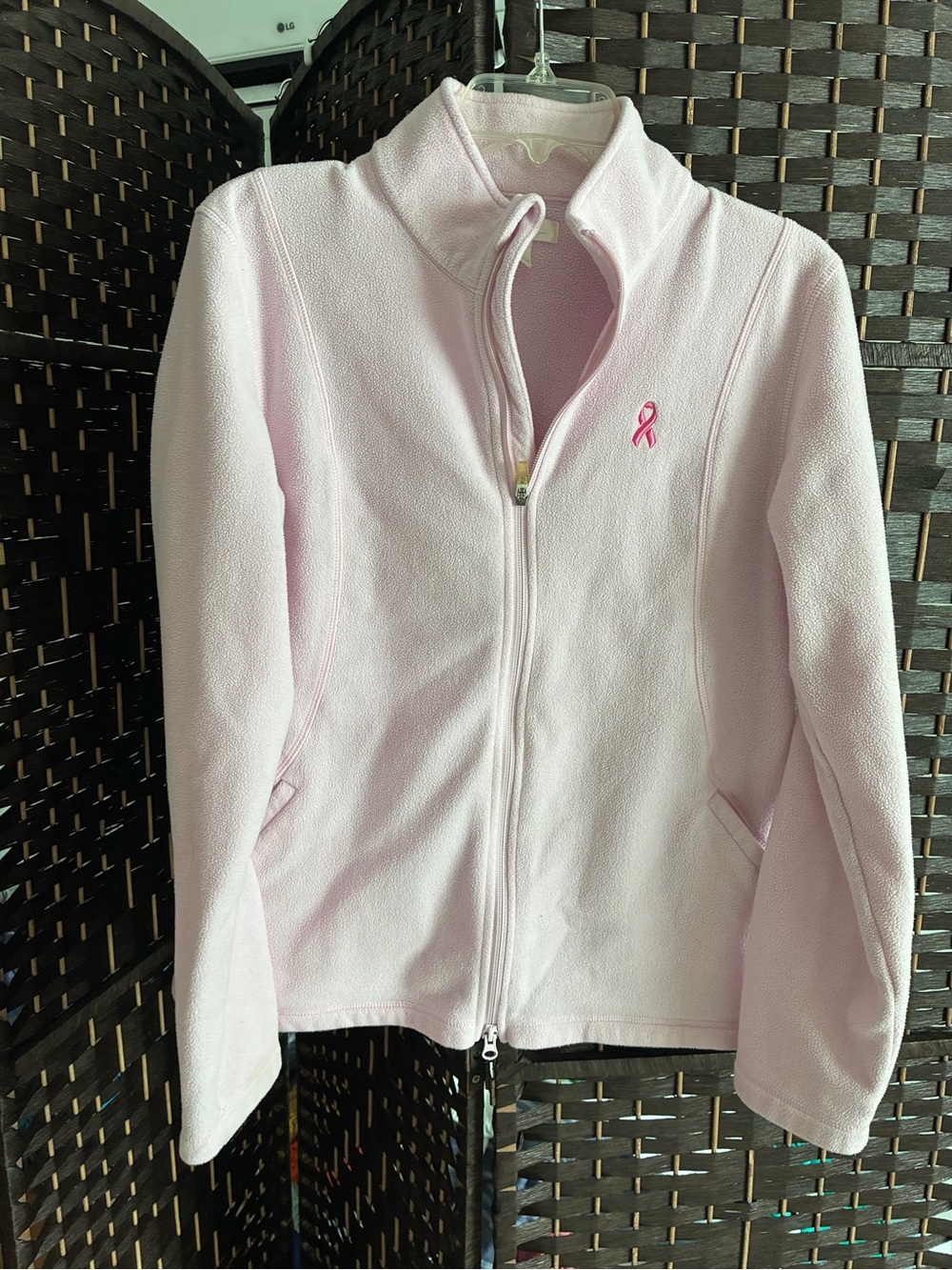Lady Hagen Light Pink Full-Zip Fleece Jacket with Breast Cancer Ribbon Accent